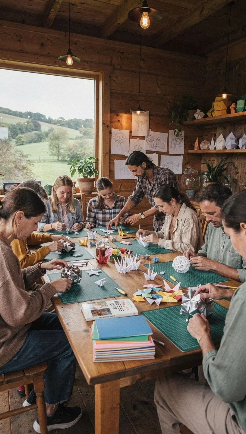 Egy tanuló éppen egy origami darabot hajtogat, a figyelme a részletekre összpontosít.