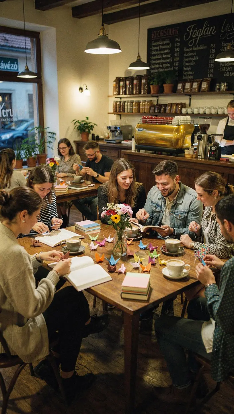 Egy tanuló éppen egy origami darabot hajtogat, a figyelme a részletekre összpontosít.