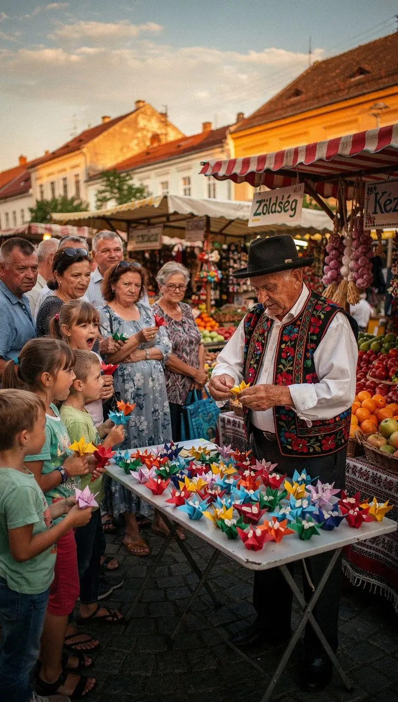 Színes origami papírokból készült, bonyolult geometriai formák, amelyek a japán technikákat alkalmazzák.